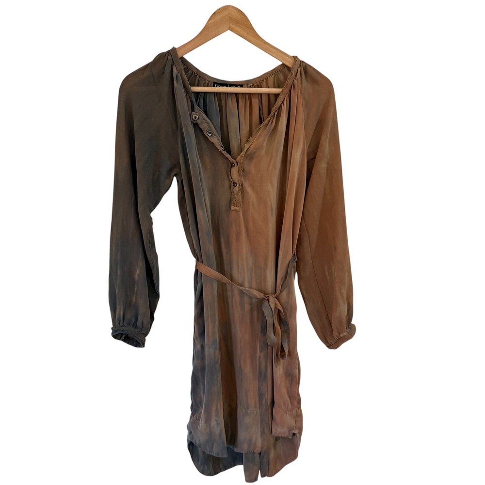 Gypsy 05 Silk Tie Dye Long Sleeve Belted‎ Tunic Dress XS